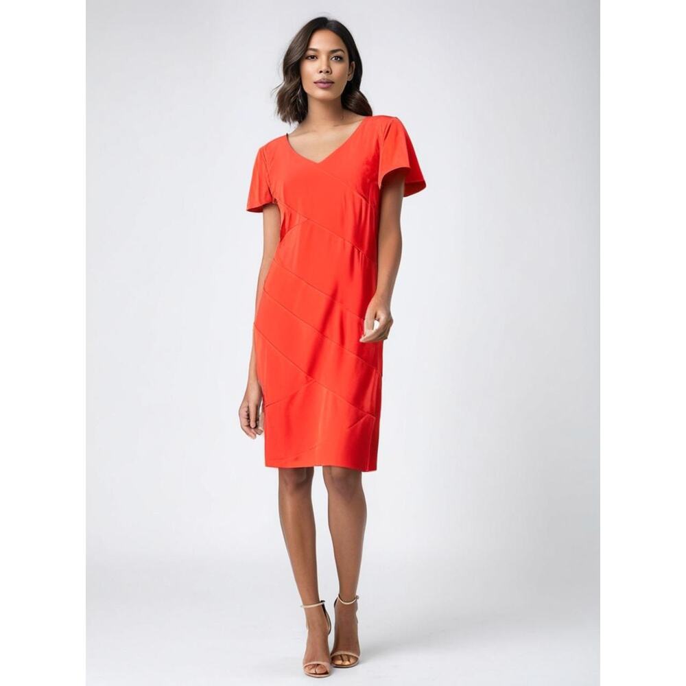 NWT AGB Women's Orange Sheath Dress Size 10 Knee Length V-Neck Workwear